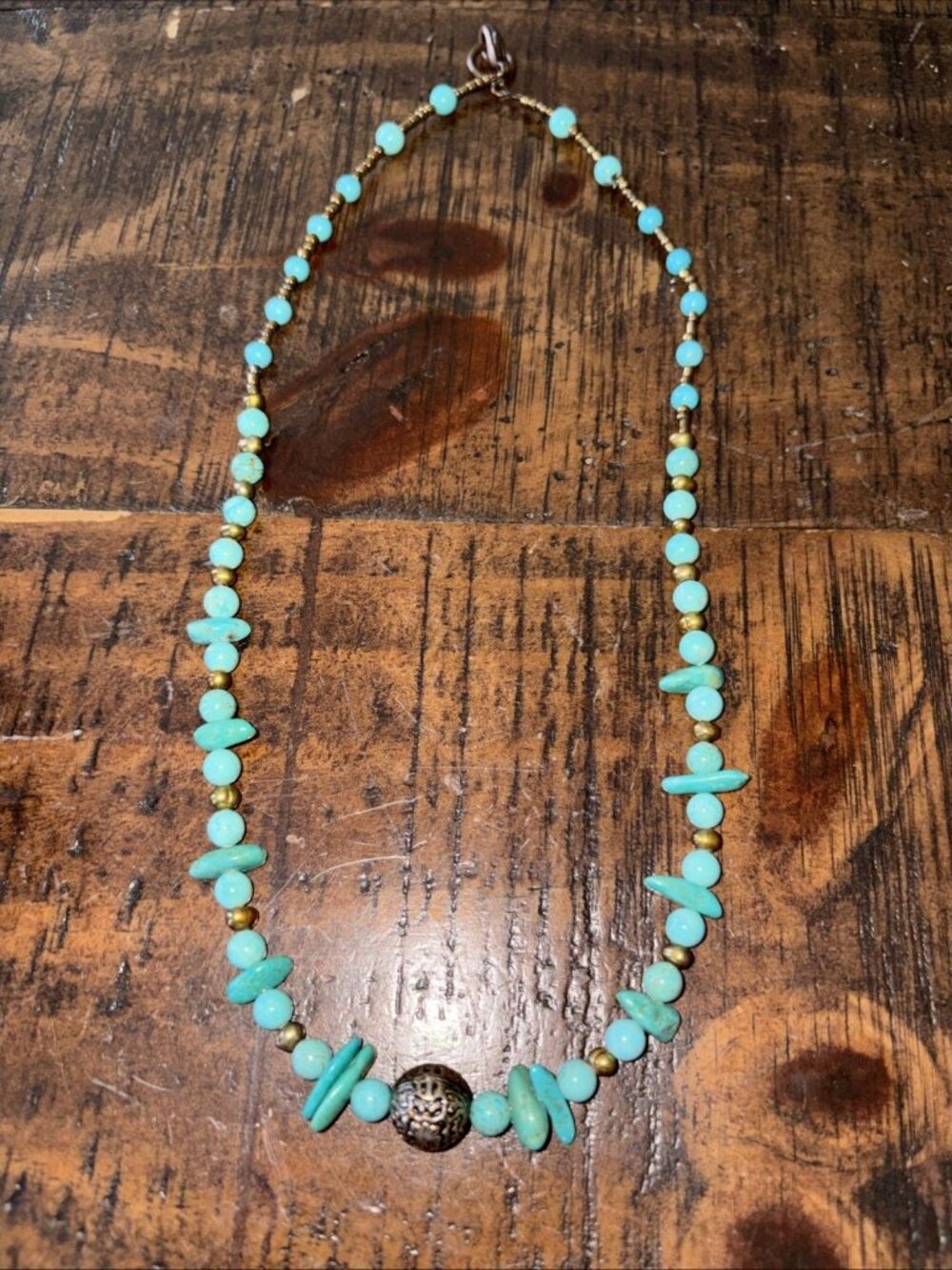 20” Bohemian Turquoise & Gold Necklace Native Ocean Beach